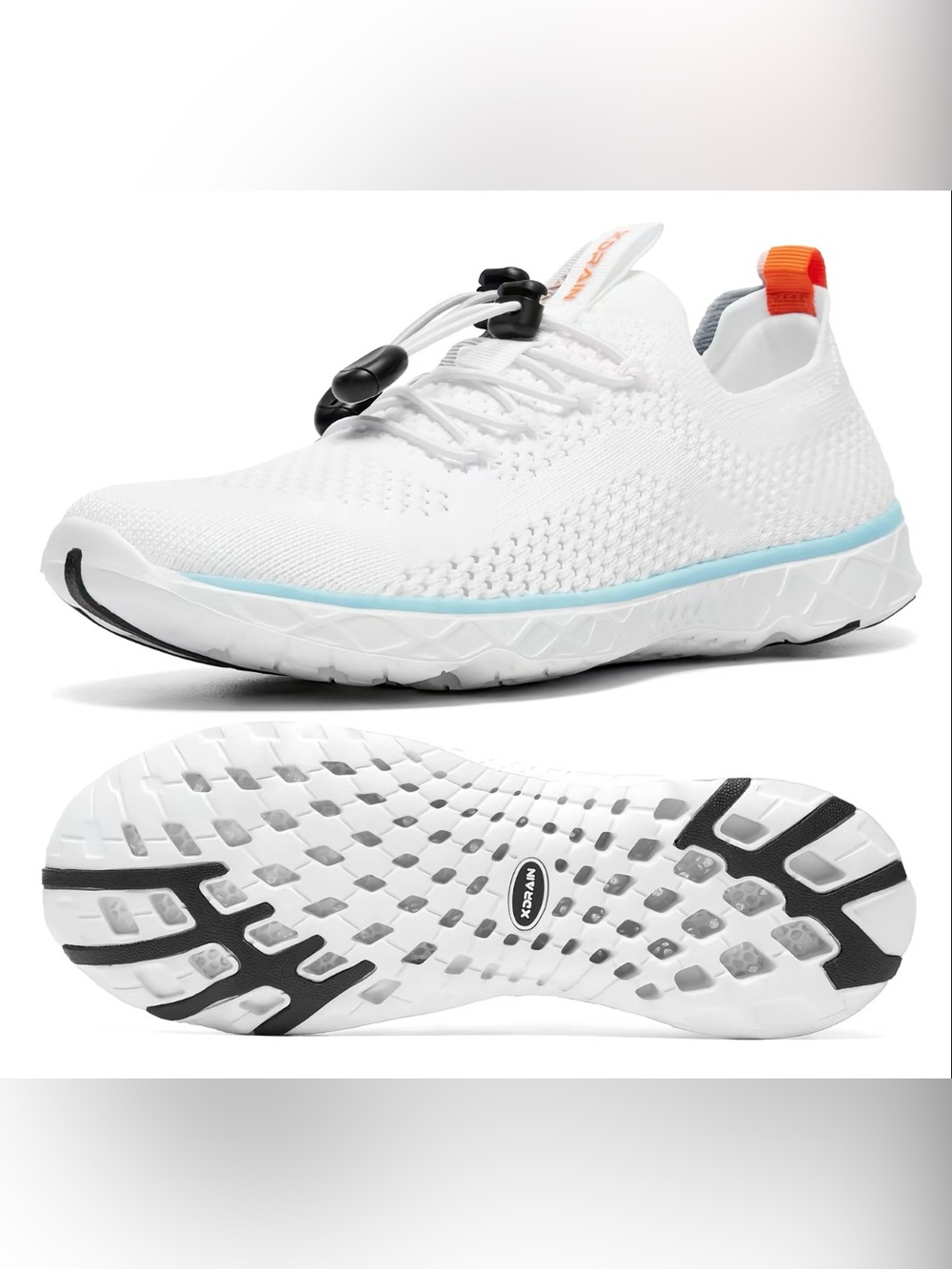 Women’s White Athletic Knit Running Shoes with Orange Accent